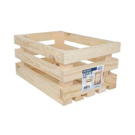 Unfinished Wood Slatted Crate, Brown, 7.15" High x 10" Wide x 15" Deep