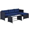3 Piece Patio Furniture Set, Rattan Outdoor Sofa Set with Chaise Lounge & Loveseat, Soft Cushions, Tempered Glass Table, L-Shaped Sectional Couch
