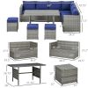 7-Piece Rattan Patio Set L-Shaped Sectional Sofa Outdoor with Cushions Storage Dark Blue