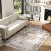 HOMCOM 4x6 Area Rug, Vintage Machine Washable Rug, Non-Slip Floor Carpet for Living Room, Bedroom, Dining Room, Tan