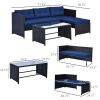 3 Piece Patio Furniture Set, Rattan Outdoor Sofa Set with Chaise Lounge & Loveseat, Soft Cushions, Tempered Glass Table, L-Shaped Sectional Couch