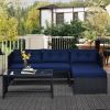 3 Piece Patio Furniture Set, Rattan Outdoor Sofa Set with Chaise Lounge & Loveseat, Soft Cushions, Tempered Glass Table, L-Shaped Sectional Couch