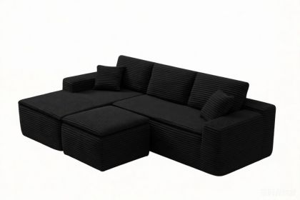 106.5" Modern Minimalist Modular Sectional Couch with Seat Cushion & Ottoman, Comfort L Shaped Sofa for Living Room, No Assembly Required (Color: Black-with Seat Cushion & Ottoman, Orientation: 3-seater Left Hand Facing)
