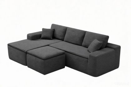 106.5" Modern Minimalist Modular Sectional Couch with Seat Cushion & Ottoman, Comfort L Shaped Sofa for Living Room, No Assembly Required (Color: Dark Gray-with Seat Cushion & Ottoman, Orientation: 3-seater Left Hand Facing)