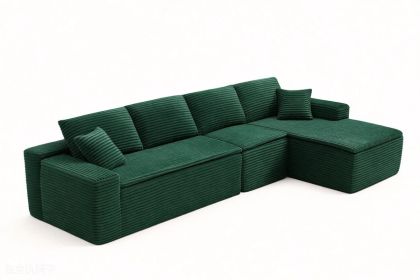 134" Modern Minimalist Modular Sectional Couch with Seat Cushion, Comfort L Shaped Sofa for Living Room, No Assembly Required (Color: Green-with Seat Cushion, Orientation: 4-seater Right Hand Facing)