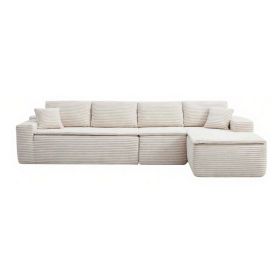 134" Modern Minimalist Modular Sectional Couch with Seat Cushion, Comfort L Shaped Sofa for Living Room, No Assembly Required (Color: Beige-with Seat Cushion, Orientation: 4-seater Right Hand Facing)