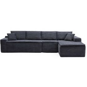 134" Modern Minimalist Modular Sectional Couch with Seat Cushion, Comfort L Shaped Sofa for Living Room, No Assembly Required (Color: Dark Gray-with Seat Cushion, Orientation: 4-seater Right Hand Facing)