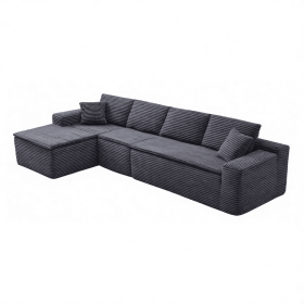 134" Modern Minimalist Modular Sectional Couch with Seat Cushion, Comfort L Shaped Sofa for Living Room, No Assembly Required (Color: Dark Gray-with Seat Cushion, Orientation: 4-seater Left Hand Facing)