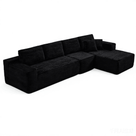 134" Modern Minimalist Modular Sectional Couch, Comfort L Shaped Sofa for Living Room, No Assembly Required (Color: Black-with Standard, Orientation: 4-seater Right Hand Facing)