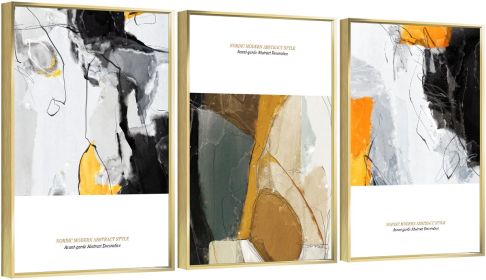 Framed Canvas Wall ArtOil Paintings Impressionism Aesthetic Prints Canvas Paintings for Living Room Bedroom Office Home; 3 Panels (GOLD: 12*16)