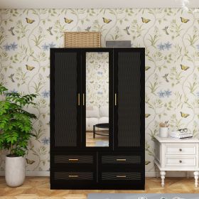 Wooden Armoire Wardrobe Closet with 3 Doors Hanging Rods 4 Drawers Shelves Large Capacity Clothes Storage Cabinet Organization for Bedroom Black 47.24 (size: YG-62)