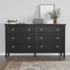 6 Drawer Dresser For Bedroom, Wood Storage Cabinet With Black Handles, Modern Closet Of Drawers for Living Room